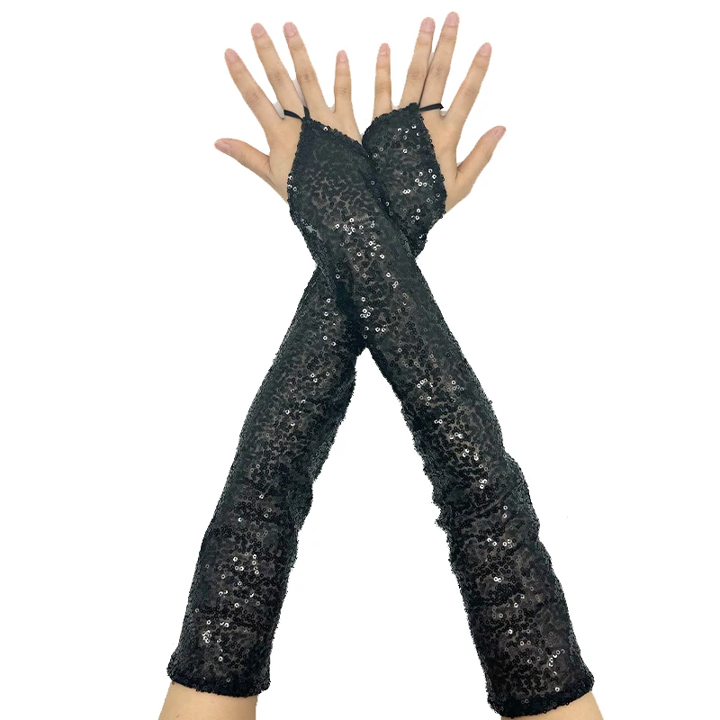 50cm Women Hook Finger Long Fingerless Gloves Retro Style Fashionable Personality Stage Performance Concert