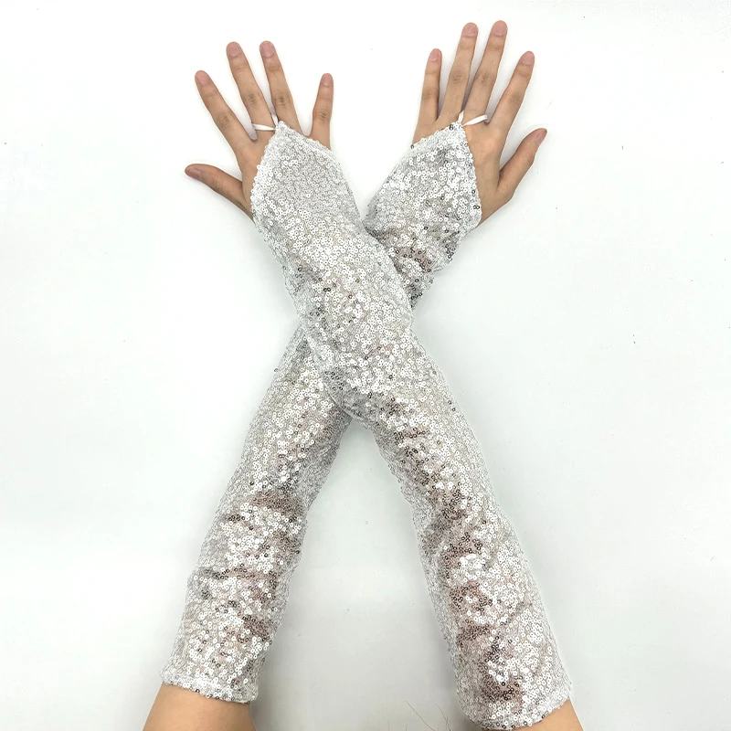 50cm Women Hook Finger Long Fingerless Gloves Retro Style Fashionable Personality Stage Performance Concert