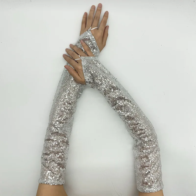 50cm Women Hook Finger Long Fingerless Gloves Retro Style Fashionable Personality Stage Performance Concert
