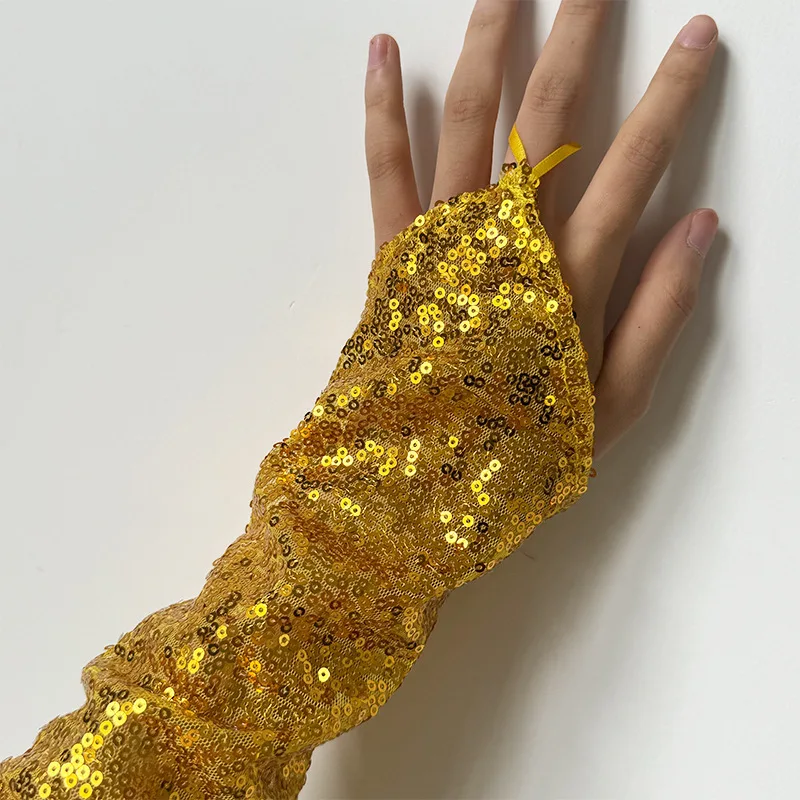 50cm Women Hook Finger Long Fingerless Gloves Retro Style Fashionable Personality Stage Performance Concert