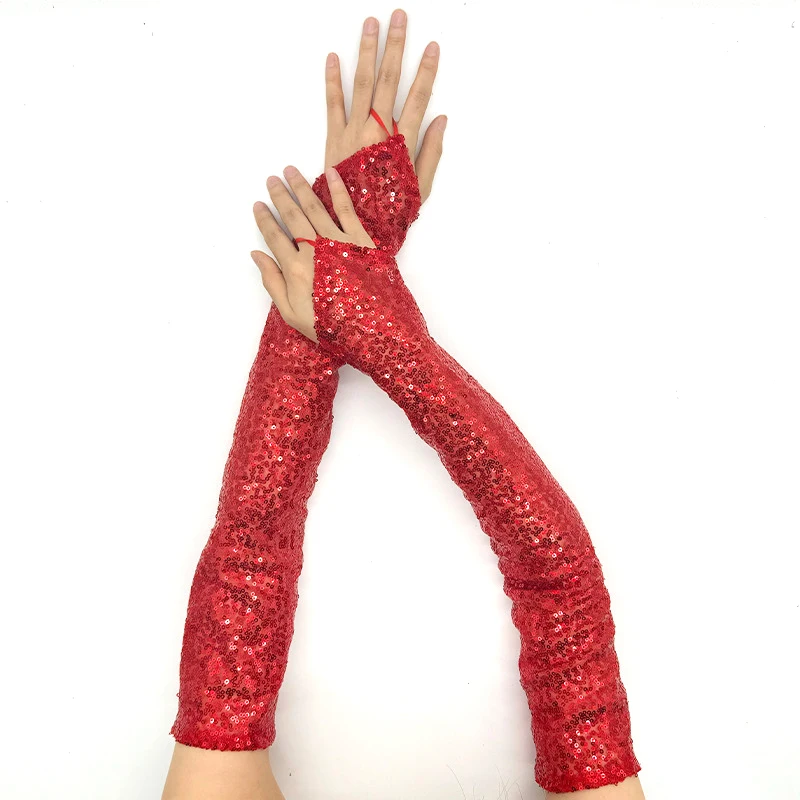 50cm Women Hook Finger Long Fingerless Gloves Retro Style Fashionable Personality Stage Performance Concert