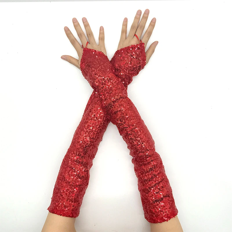 50cm Women Hook Finger Long Fingerless Gloves Retro Style Fashionable Personality Stage Performance Concert