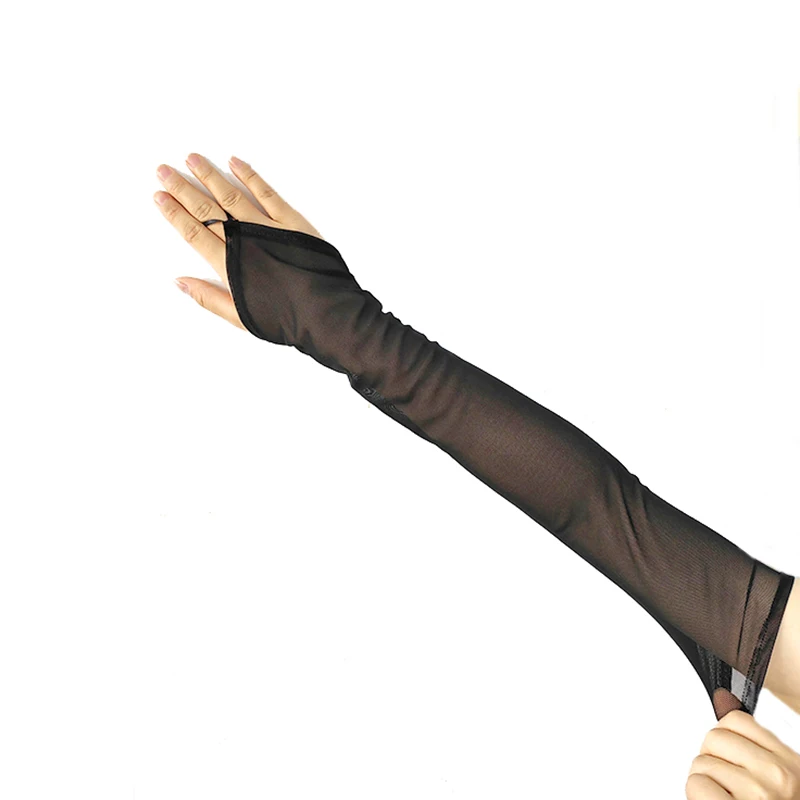 49CM Women Sexy Transparent Mesh Hook Finger Long Fingerless Gloves Retro Style Evening Dress Accessories Cosplay Elasticity