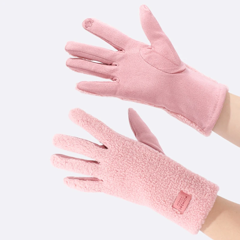 Fashion Imitation Fleece Winter Keep Warm Gloves Women Touch Screen Thickened Cycling Driving Windproof Cold Proof Mittens