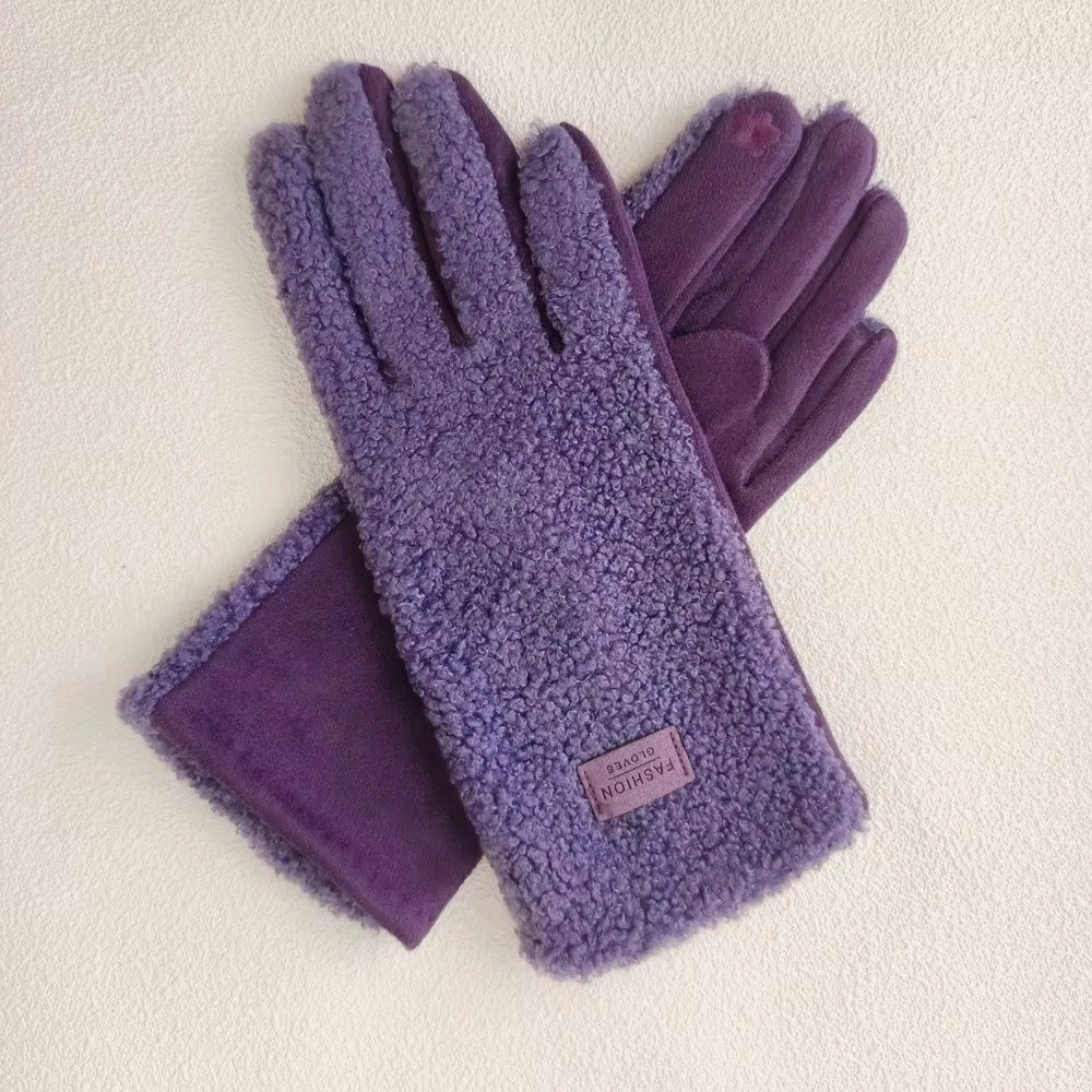 Fashion Imitation Fleece Winter Keep Warm Gloves Women Touch Screen Thickened Cycling Driving Windproof Cold Proof Mittens