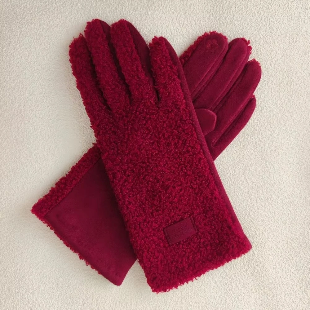 Fashion Imitation Fleece Winter Keep Warm Gloves Women Touch Screen Thickened Cycling Driving Windproof Cold Proof Mittens