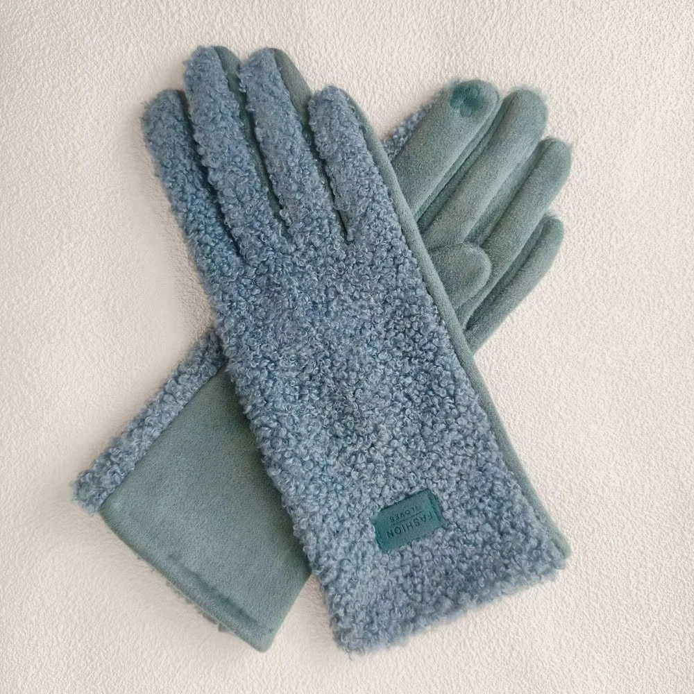 Fashion Imitation Fleece Winter Keep Warm Gloves Women Touch Screen Thickened Cycling Driving Windproof Cold Proof Mittens