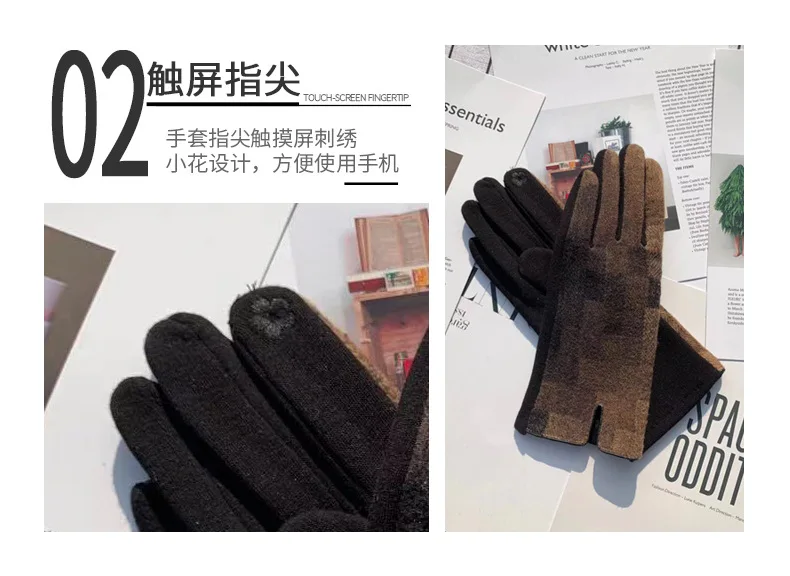 New Fashion Plaid Grace Lady Glove Winter Women's Gloves Elegant Touch Screen Windproof Warm Riding Gloves Mittens Accessories