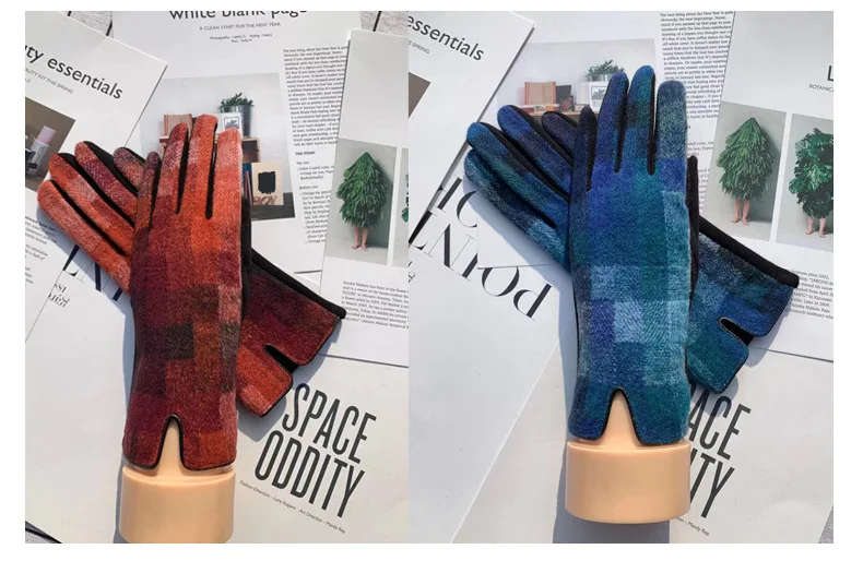 New Fashion Plaid Grace Lady Glove Winter Women's Gloves Elegant Touch Screen Windproof Warm Riding Gloves Mittens Accessories