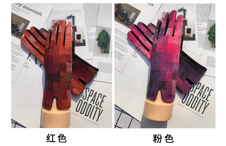New Fashion Plaid Grace Lady Glove Winter Women's Gloves Elegant Touch Screen Windproof Warm Riding Gloves Mittens Accessories