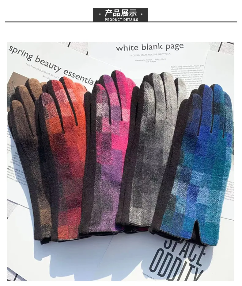 New Fashion Plaid Grace Lady Glove Winter Women's Gloves Elegant Touch Screen Windproof Warm Riding Gloves Mittens Accessories