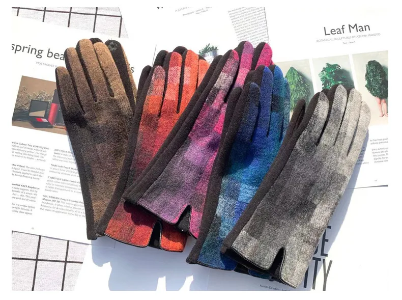 New Fashion Plaid Grace Lady Glove Winter Women's Gloves Elegant Touch Screen Windproof Warm Riding Gloves Mittens Accessories