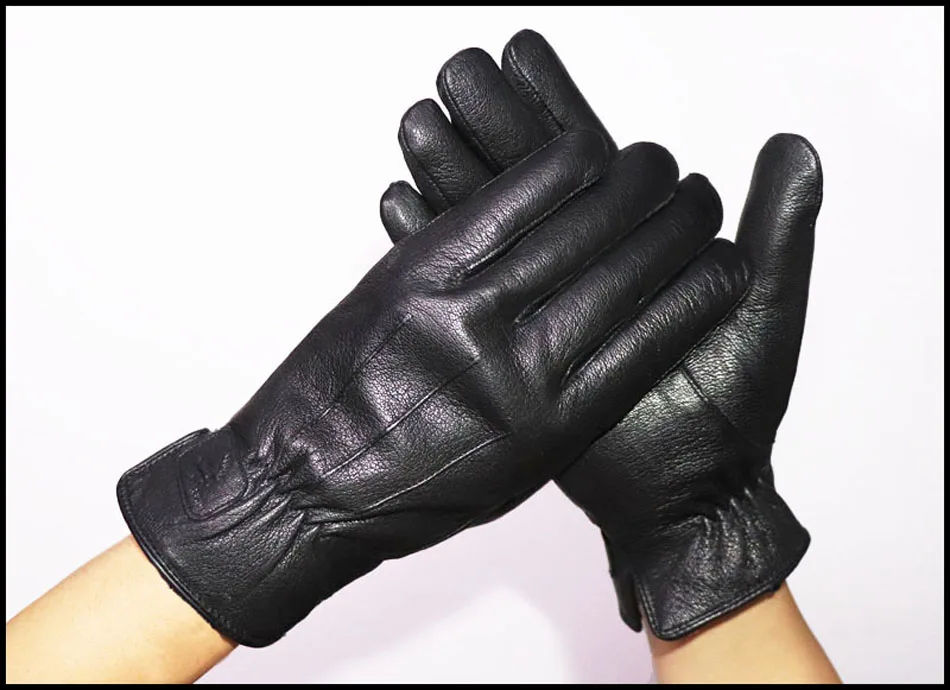 Deerskin Pattern Male Leather Gloves Sheepskin-fur in one  Gloves Female Goatskin  Sheep Fur Wool Gloves Winter  Thickening Warm