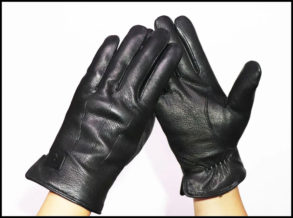 Deerskin Pattern Male Leather Gloves Sheepskin-fur in one  Gloves Female Goatskin  Sheep Fur Wool Gloves Winter  Thickening Warm