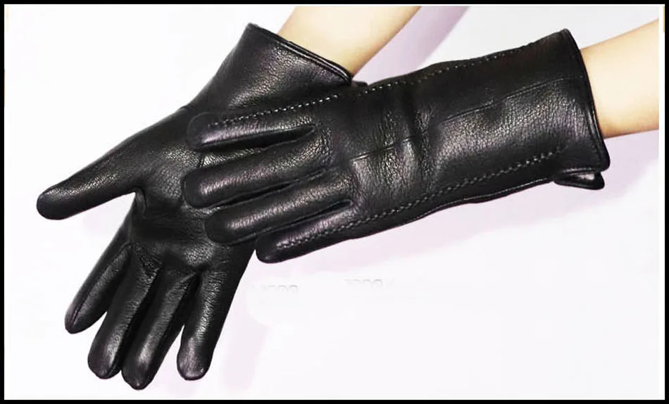 Deerskin Pattern Male Leather Gloves Sheepskin-fur in one  Gloves Female Goatskin  Sheep Fur Wool Gloves Winter  Thickening Warm