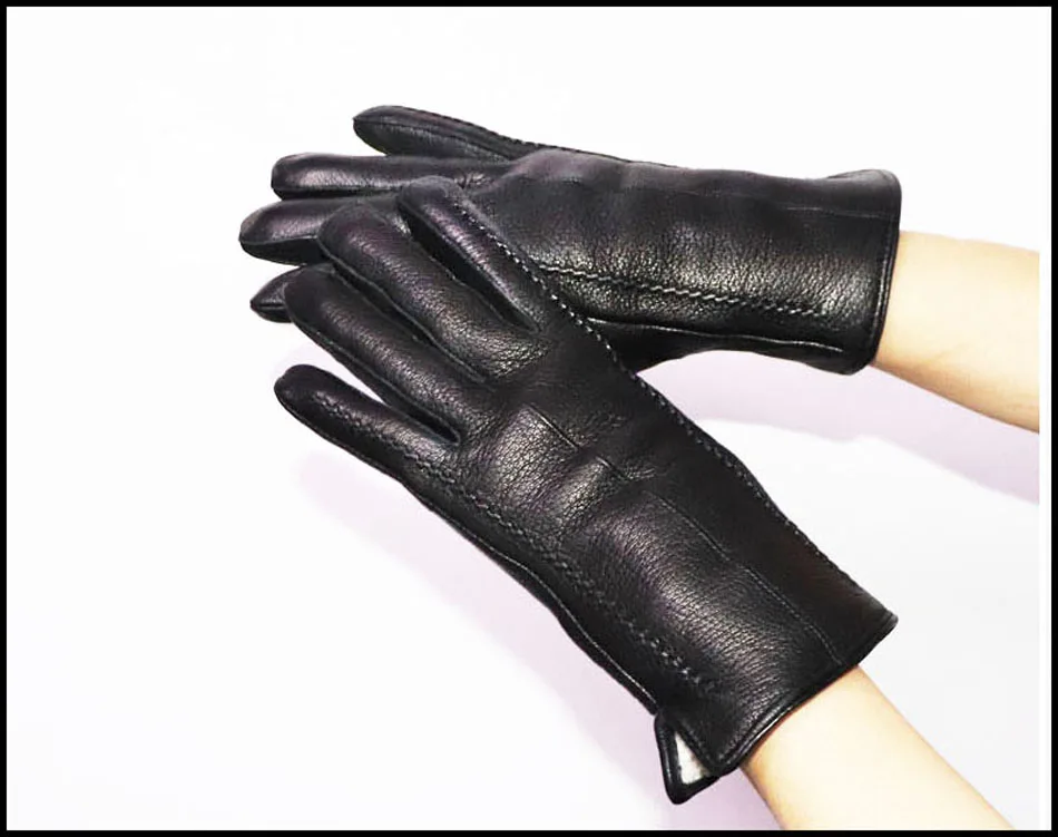 Deerskin Pattern Male Leather Gloves Sheepskin-fur in one Gloves Female Goatskin Sheep Fur Wool Gloves Winter Thickening Warm
