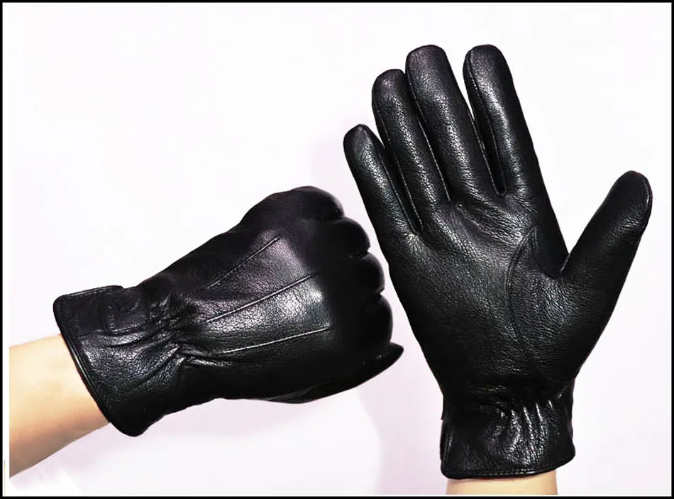 Deerskin Pattern Male Leather Gloves Sheepskin-fur in one Gloves Female Goatskin Sheep Fur Wool Gloves Winter Thickening Warm