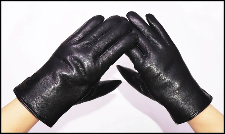 Deerskin Pattern Male Leather Gloves Sheepskin-fur in one  Gloves Female Goatskin  Sheep Fur Wool Gloves Winter  Thickening Warm