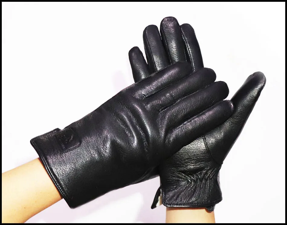 Deerskin Pattern Male Leather Gloves Sheepskin-fur in one  Gloves Female Goatskin  Sheep Fur Wool Gloves Winter  Thickening Warm