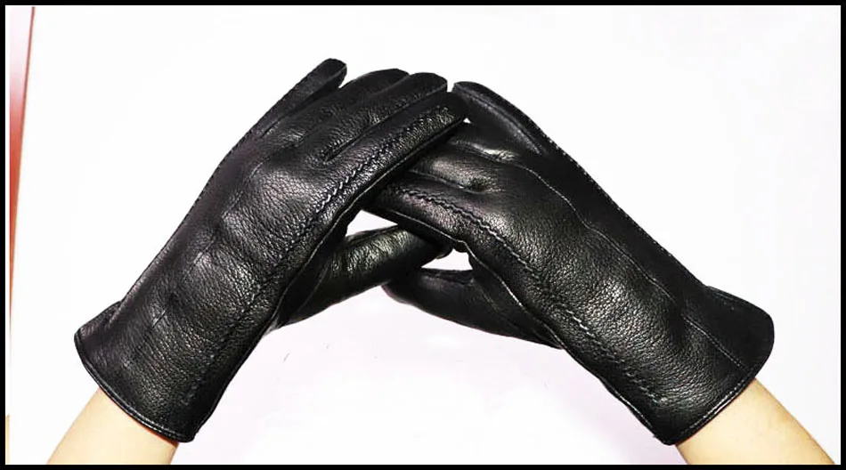 Deerskin Pattern Male Leather Gloves Sheepskin-fur in one  Gloves Female Goatskin  Sheep Fur Wool Gloves Winter  Thickening Warm