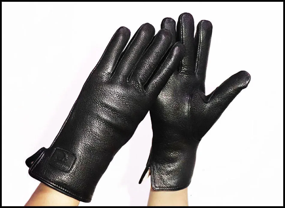 Deerskin Pattern Male Leather Gloves Sheepskin-fur in one Gloves Female Goatskin Sheep Fur Wool Gloves Winter Thickening Warm