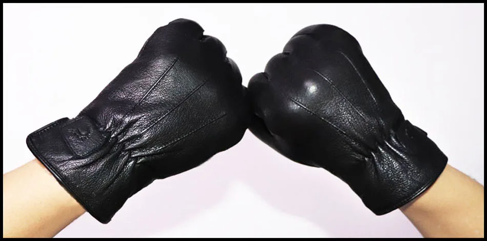 Deerskin Pattern Male Leather Gloves Sheepskin-fur in one  Gloves Female Goatskin  Sheep Fur Wool Gloves Winter  Thickening Warm