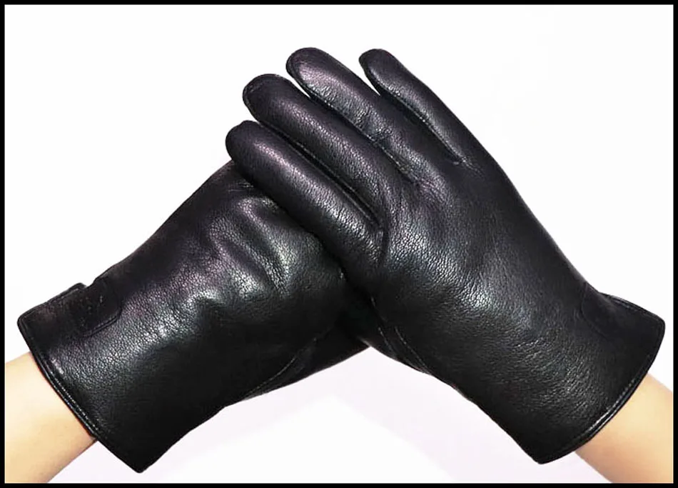 Deerskin Pattern Male Leather Gloves Sheepskin-fur in one  Gloves Female Goatskin  Sheep Fur Wool Gloves Winter  Thickening Warm