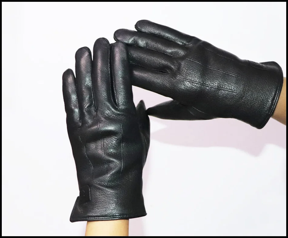 Deerskin Pattern Male Leather Gloves Sheepskin-fur in one Gloves Female Goatskin Sheep Fur Wool Gloves Winter Thickening Warm
