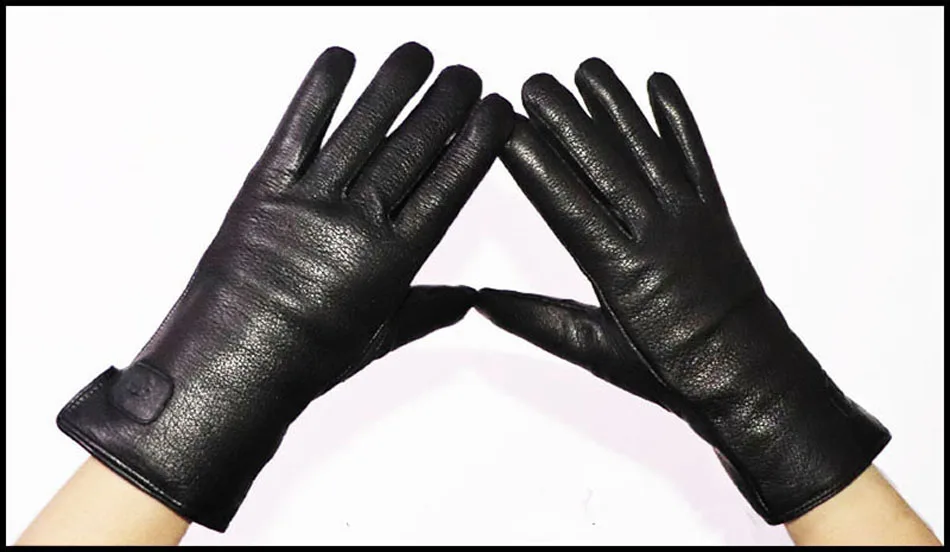Deerskin Pattern Male Leather Gloves Sheepskin-fur in one  Gloves Female Goatskin  Sheep Fur Wool Gloves Winter  Thickening Warm