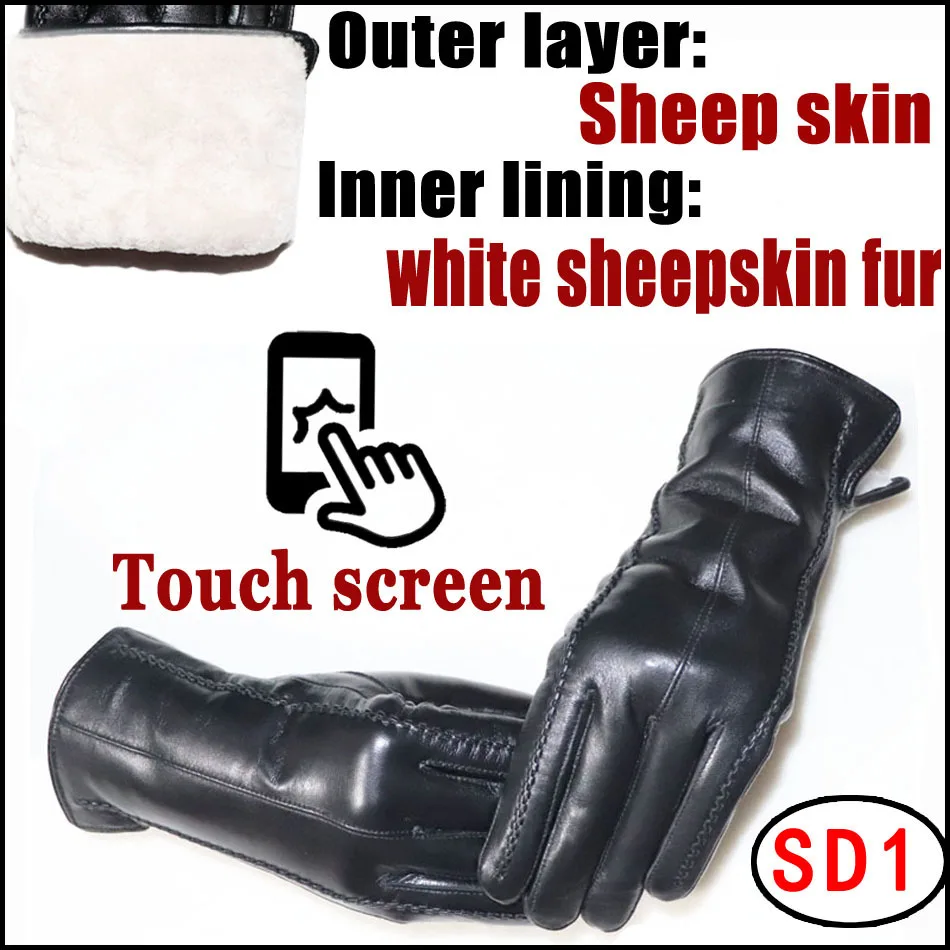 Deerskin Pattern Male Leather Gloves Sheepskin-fur in one Gloves Female Goatskin Sheep Fur Wool Gloves Winter Thickening Warm