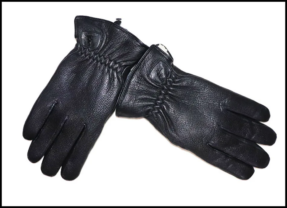 Deerskin Pattern Male Leather Gloves Sheepskin-fur in one  Gloves Female Goatskin  Sheep Fur Wool Gloves Winter  Thickening Warm