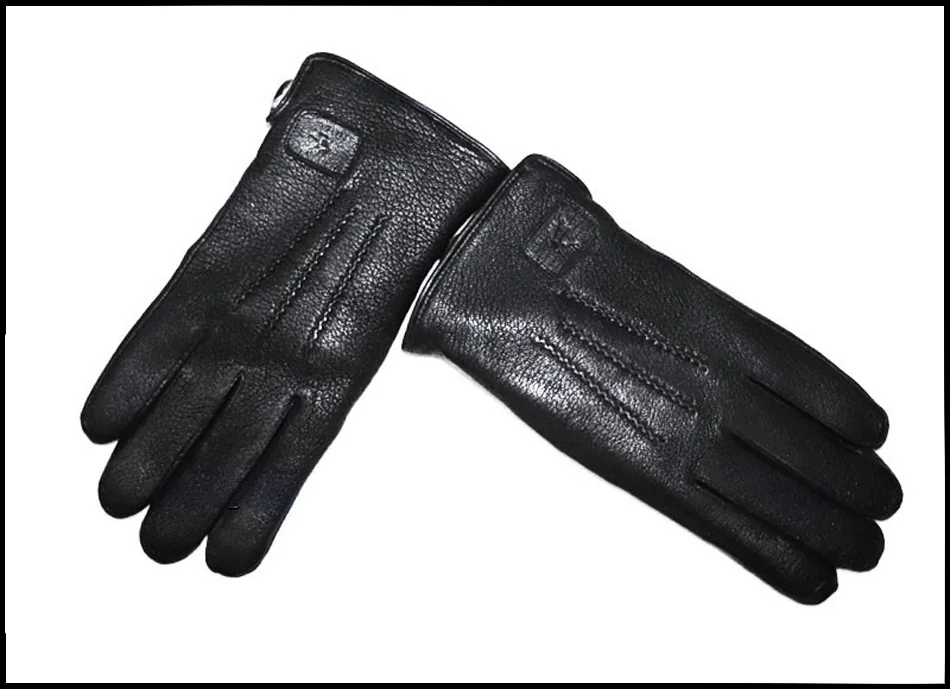 Deerskin Pattern Male Leather Gloves Sheepskin-fur in one Gloves Female Goatskin Sheep Fur Wool Gloves Winter Thickening Warm