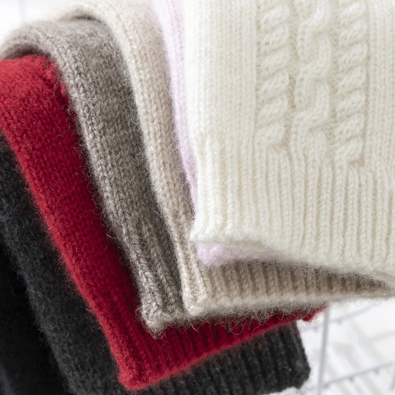 Knitted 100% Cashmere Gloves Women Winter Warm Outdoor Accessories Cable Pattern