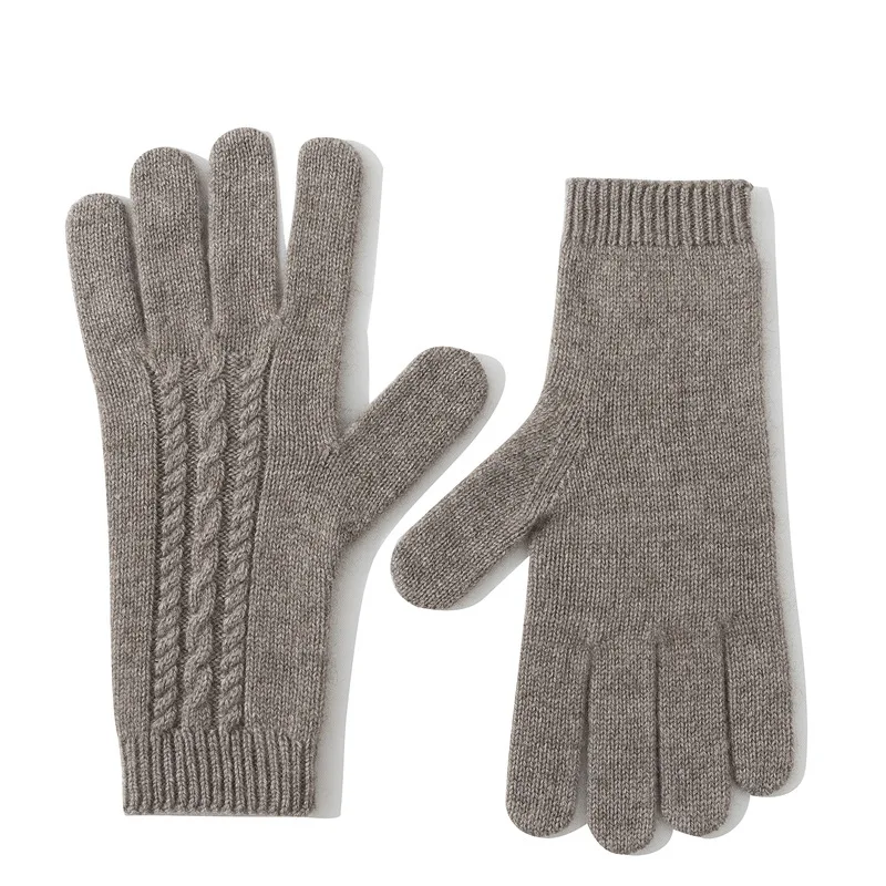 Knitted 100% Cashmere Gloves Women Winter Warm Outdoor Accessories Cable Pattern