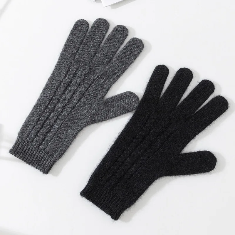 Knitted 100% Cashmere Gloves Women Winter Warm Outdoor Accessories Cable Pattern