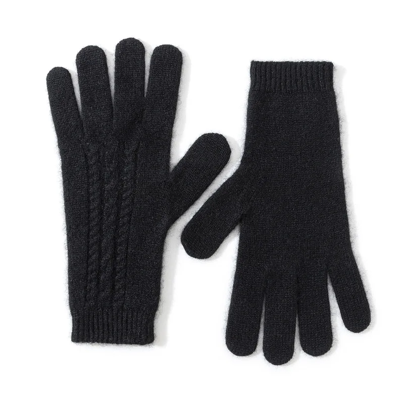 Knitted 100% Cashmere Gloves Women Winter Warm Outdoor Accessories Cable Pattern