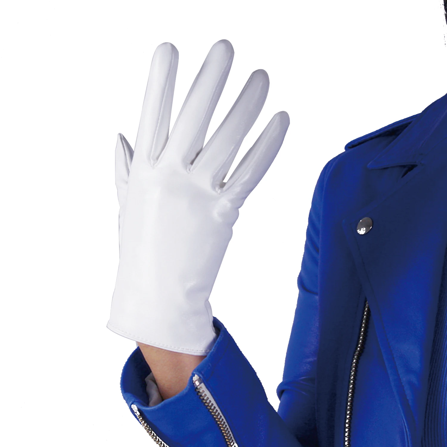 White Leather GLOVES Wrist Short 8" 21cm Faux PU Cosplay Halloween Custome Evening Party Club Dressing FASHION Glove