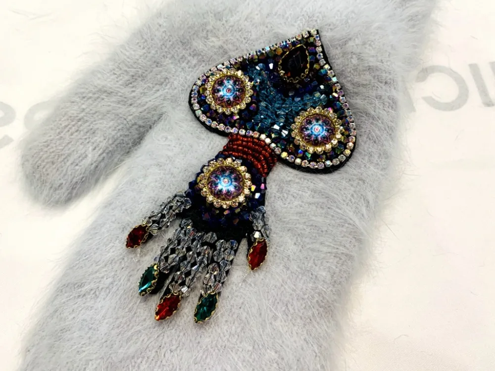 Women Gloves Winter Crystal Octopus Rabbit Fur female double Warm Full Finger Mittens Christmas Gifts