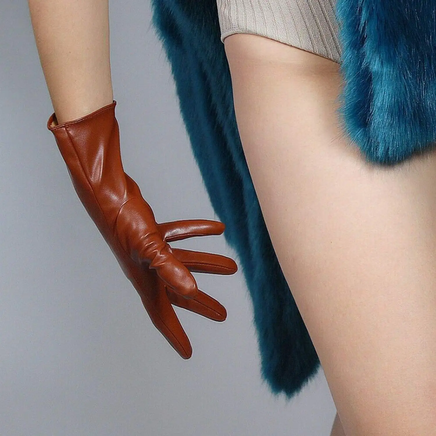 Faux Leather Orange GLOVES Short Wrist Women's Cosplay Halloween Glove For Ladies Costume Evening Party Winter Driving Glove