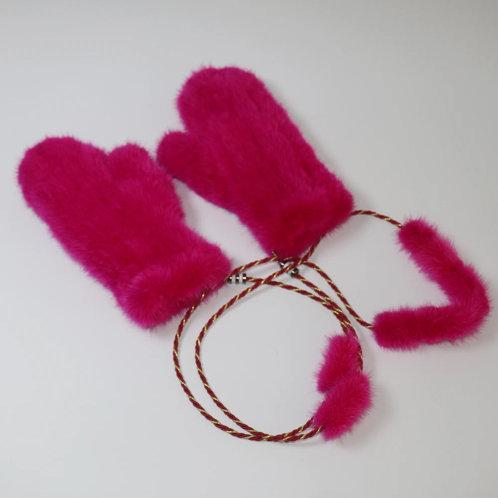 Winter Real Mink Fur Gloves Women Soft Warm 100%Natural Mink Fur Gloves Lady Good Elastic Genuine Fur Gloves Knitted Fur Glove