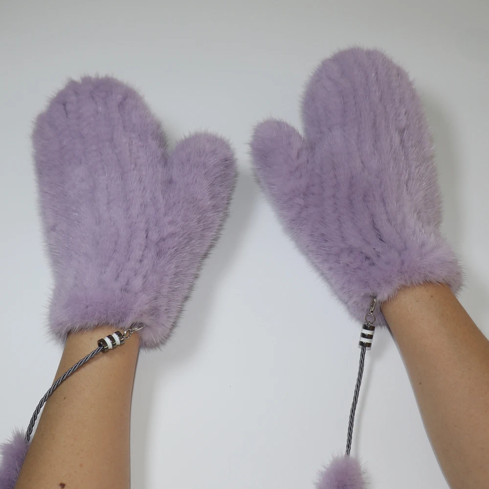 Winter Real Mink Fur Gloves Women Soft Warm 100%Natural Mink Fur Gloves Lady Good Elastic Genuine Fur Gloves Knitted Fur Glove