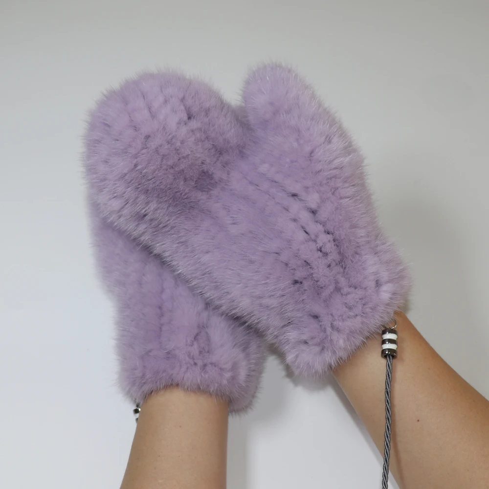 Winter Real Mink Fur Gloves Women Soft Warm 100%Natural Mink Fur Gloves Lady Good Elastic Genuine Fur Gloves Knitted Fur Glove