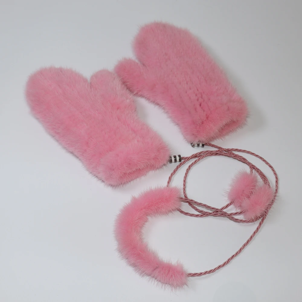 Winter Real Mink Fur Gloves Women Soft Warm 100%Natural Mink Fur Gloves Lady Good Elastic Genuine Fur Gloves Knitted Fur Glove