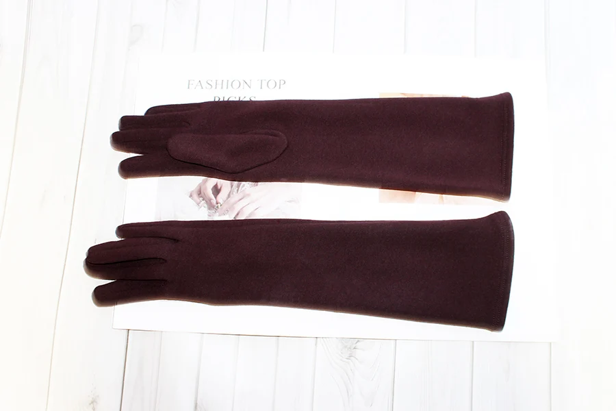 Long Gloves Women's Knitted Cotton Elastic Sun Protection Fashion Simple Brushed Lining Autumn and Winter Warm Sleeves