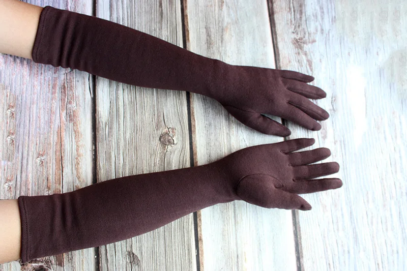 Long Gloves Women's Knitted Cotton Elastic Sun Protection Fashion Simple Brushed Lining Autumn and Winter Warm Sleeves