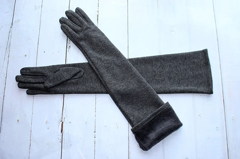 Long Gloves Women's Knitted Cotton Elastic Sun Protection Fashion Simple Brushed Lining Autumn and Winter Warm Sleeves