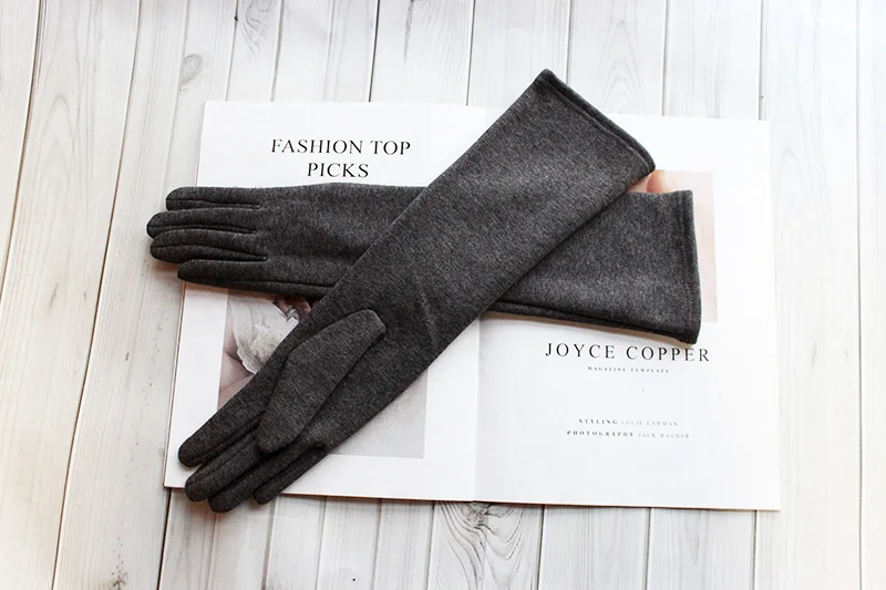 Long Gloves Women's Knitted Cotton Elastic Sun Protection Fashion Simple Brushed Lining Autumn and Winter Warm Sleeves