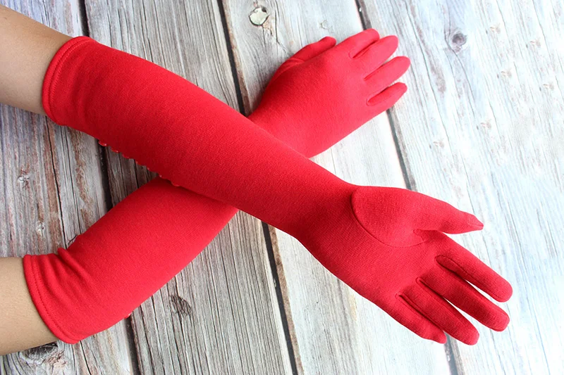 Long Gloves Women's Knitted Cotton Elastic Sun Protection Fashion Simple Brushed Lining Autumn and Winter Warm Sleeves