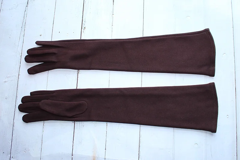 Long Gloves Women's Knitted Cotton Elastic Sun Protection Fashion Simple Brushed Lining Autumn and Winter Warm Sleeves