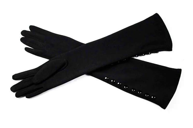 Long Gloves Women's Knitted Cotton Elastic Sun Protection Fashion Simple Brushed Lining Autumn and Winter Warm Sleeves